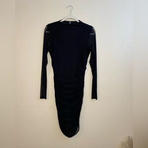 Windsor sexy black mini dress | mesh long sleeves | ruched | flattering | Large